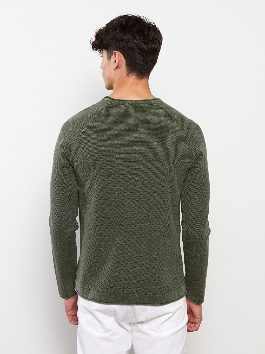 Crew Neck Long Sleeve Men's Tricot Sweater-2