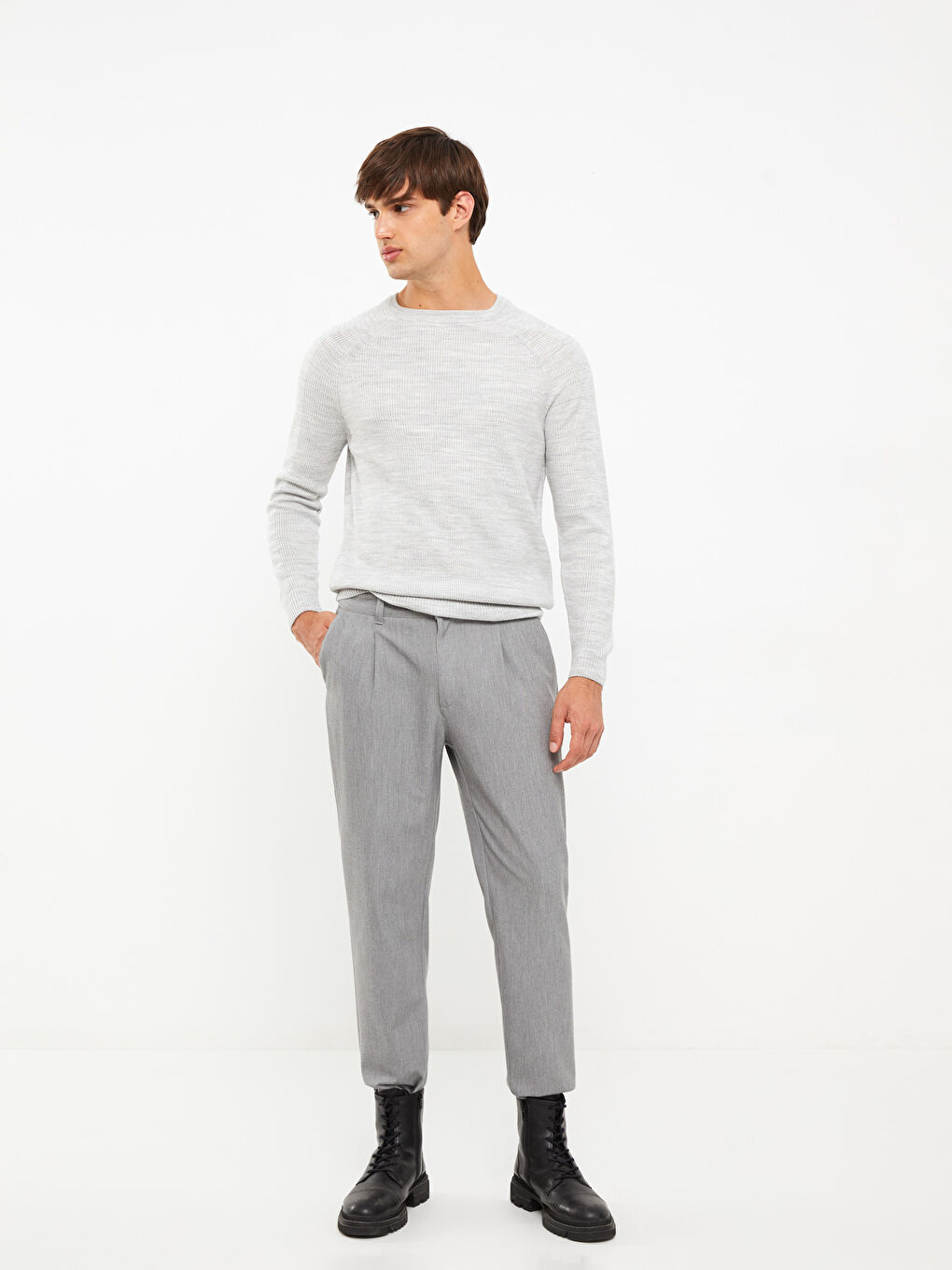 Gri Bisiklet Yaka Erkek Triko Kazak-1