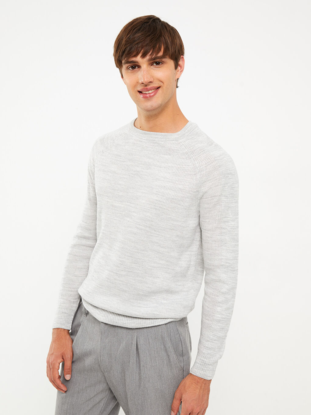 Gri Bisiklet Yaka Erkek Triko Kazak-2