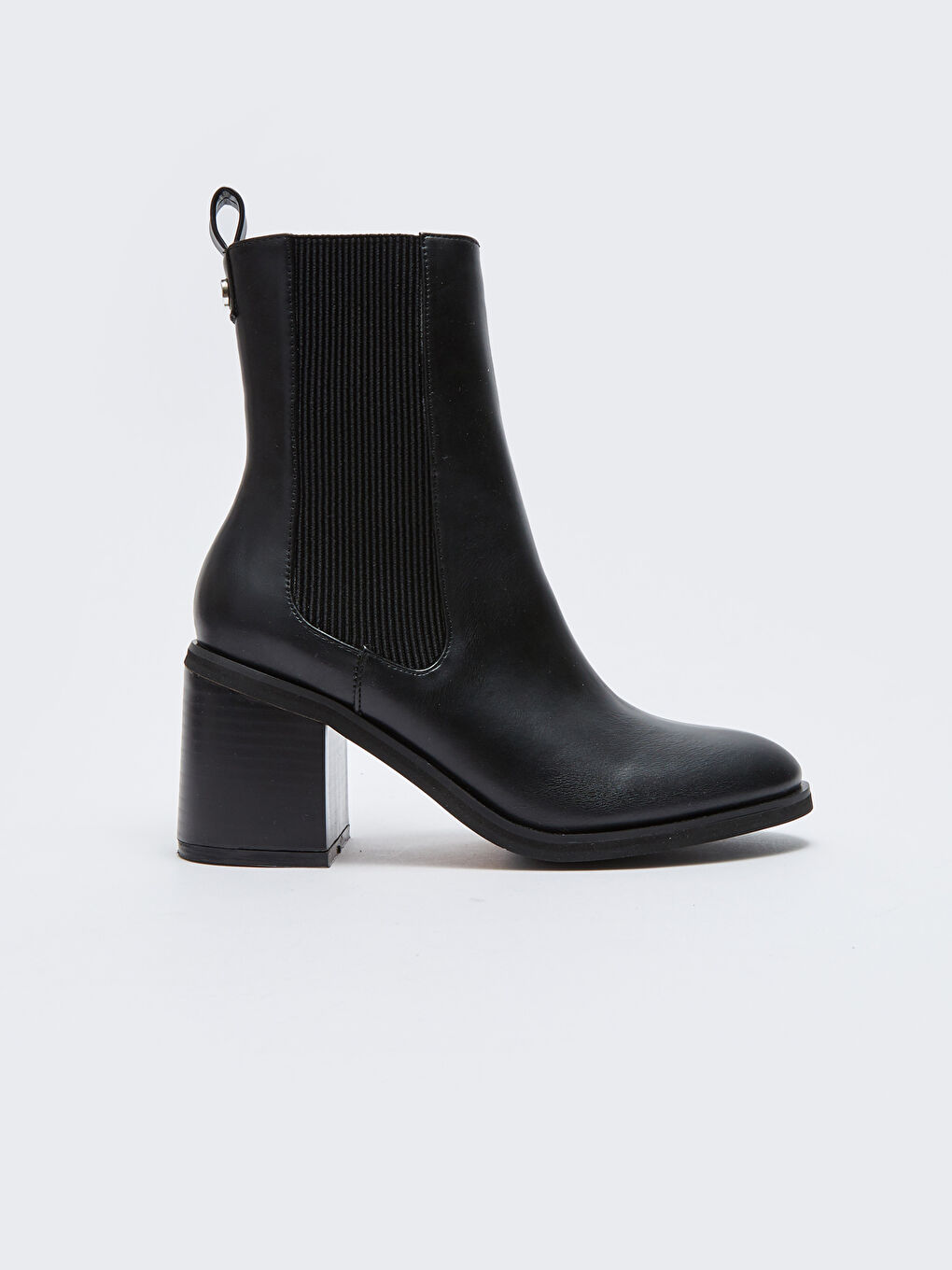 Siyah Deri Görünümlü Yanları Lastikli Kadın Topuklu Bot-1