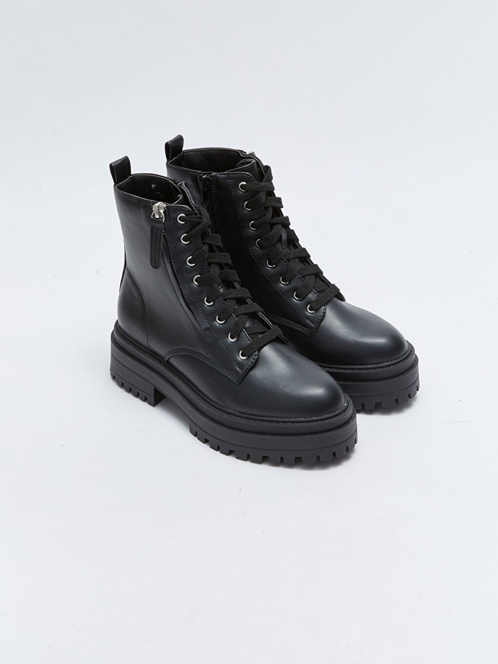 LCW Faux Leather Thick Sole Lace-up and Zippered Women's Boots -W21319Z8-HUC