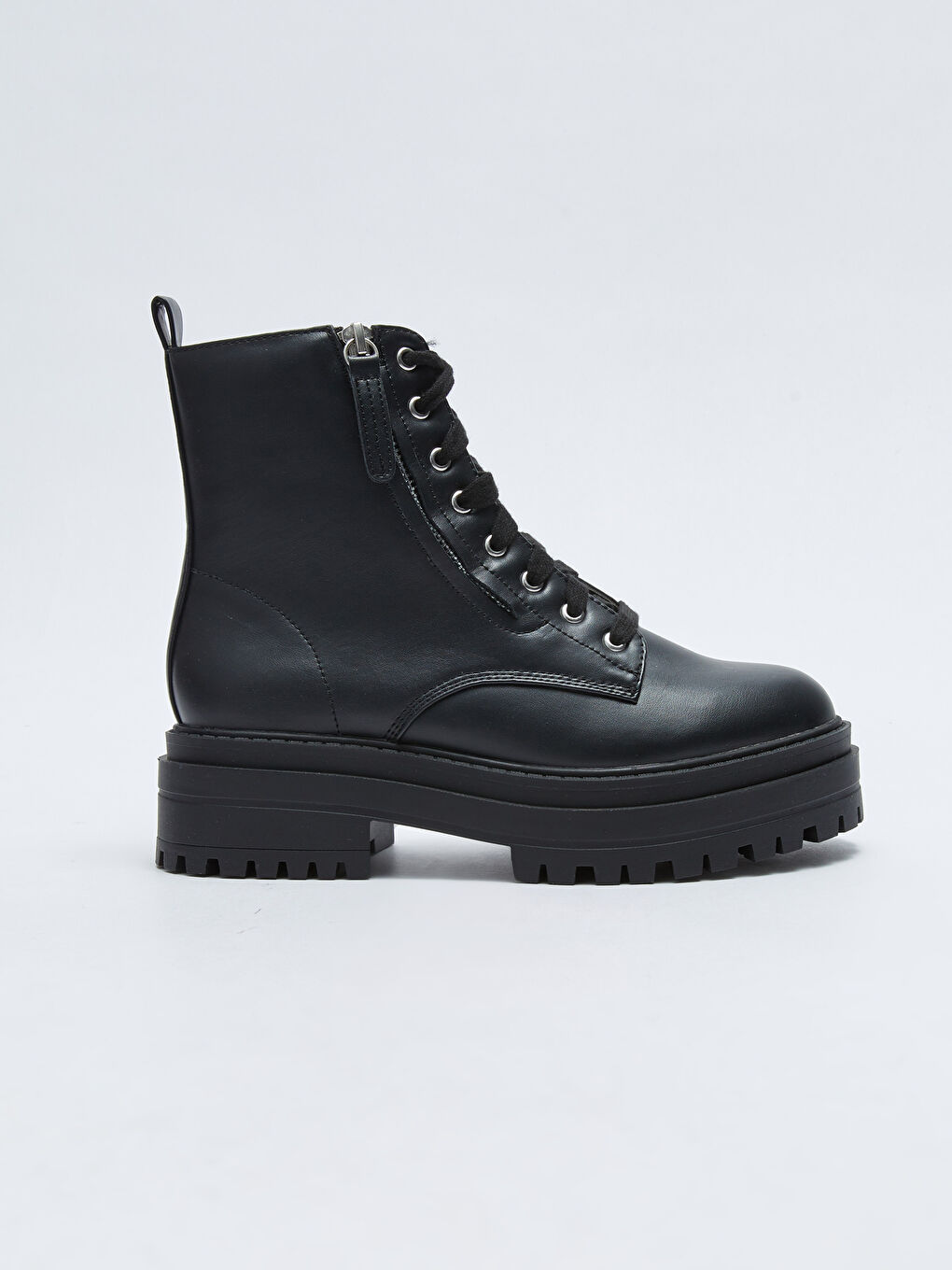 LCW Faux Leather Thick Sole Lace-up and Zippered Women's Boots -W21319Z8-HUC