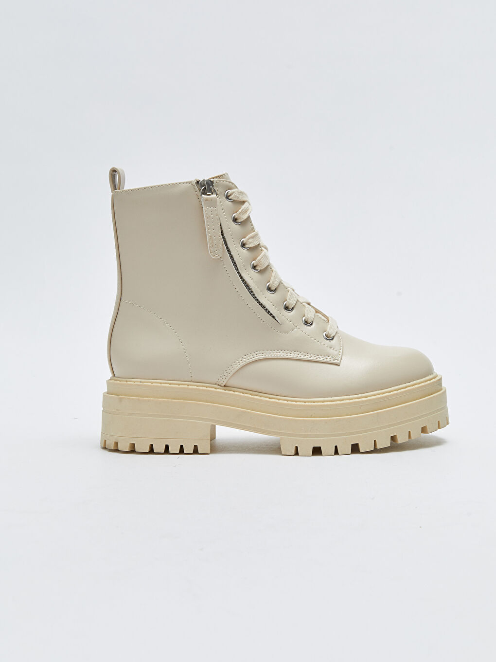 Bottes pour Femmes en Similicuir à Semelle Épaisse avec Lacets et Fermeture Éclair-1