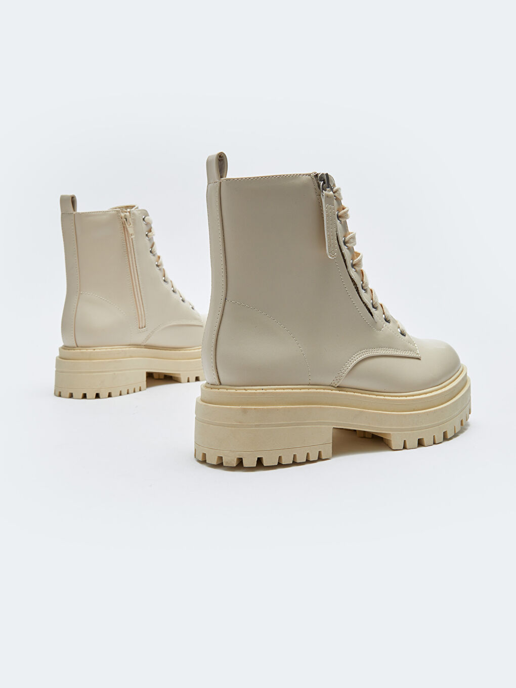 Bottes pour Femmes en Similicuir à Semelle Épaisse avec Lacets et Fermeture Éclair-4