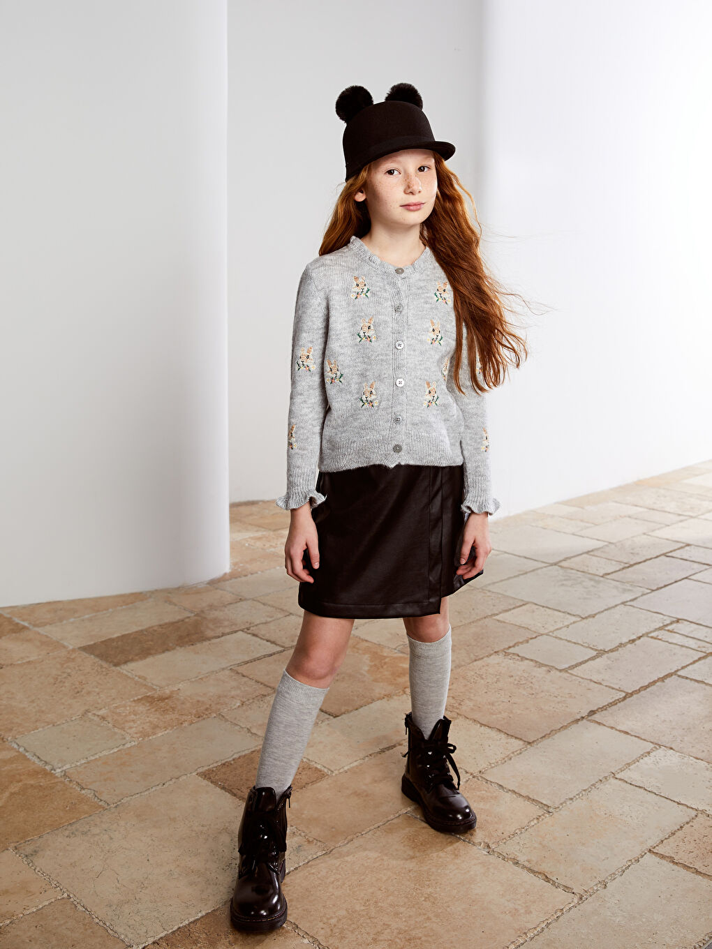 Crew Neck Embroidered Long Sleeve Girls' Knitwear Cardigan