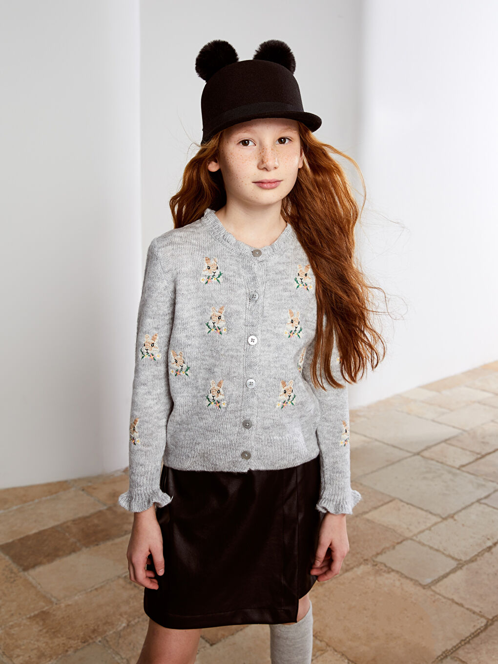 Crew Neck Embroidered Long Sleeve Girls' Knitwear Cardigan-1