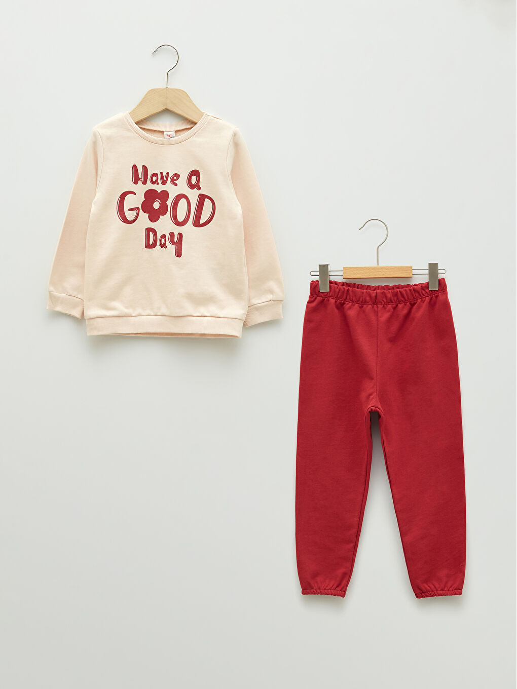 Crew Neck Long Sleeve Printed Cotton Baby Girl Sweatshirt and Tracksuit Bottom 2-Pack Set