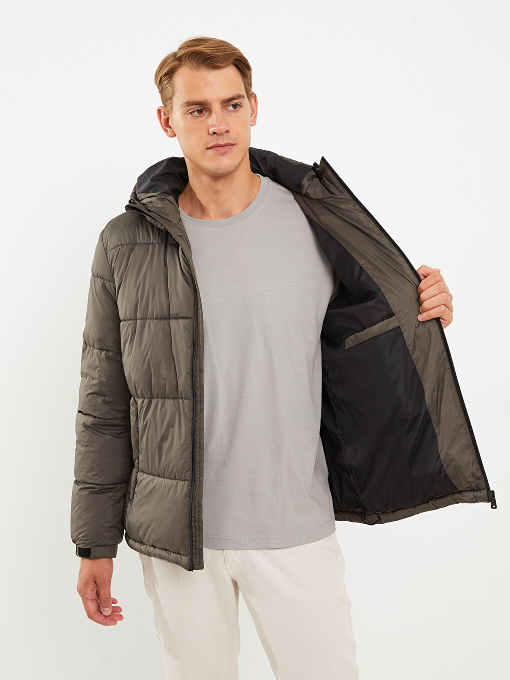 Пуховик стандартного кроя с капюшоном для мужчин-2