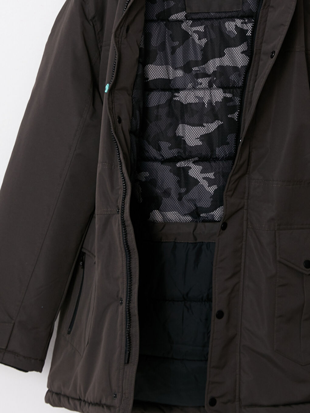 Haki Standart Kalıp Kapüşonlu Erkek Parka-7