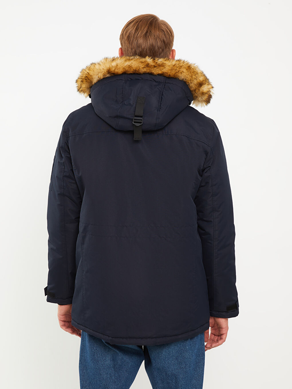 Lacivert Standart Kalıp Kapüşonlu Erkek Parka-4