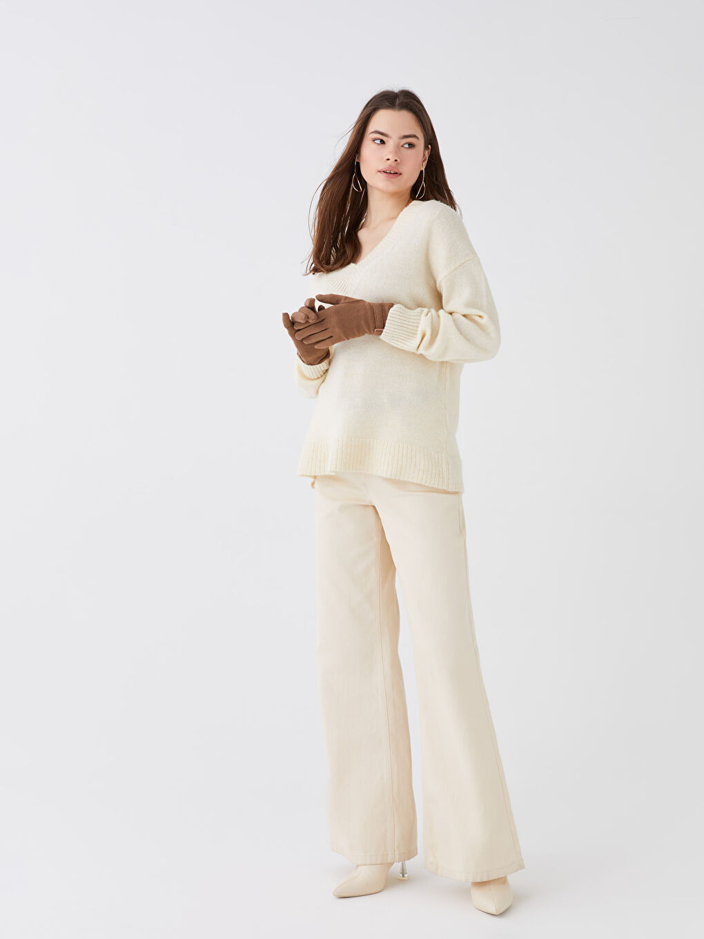 Kahverengi Toka Detaylı Kadın Eldiven-2