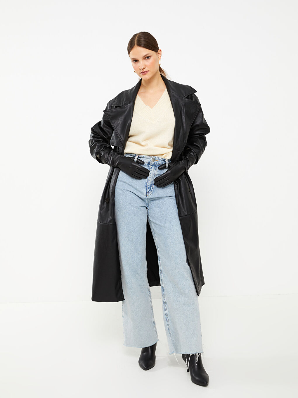 Deri Görünümlü Kadın Eldiven-1