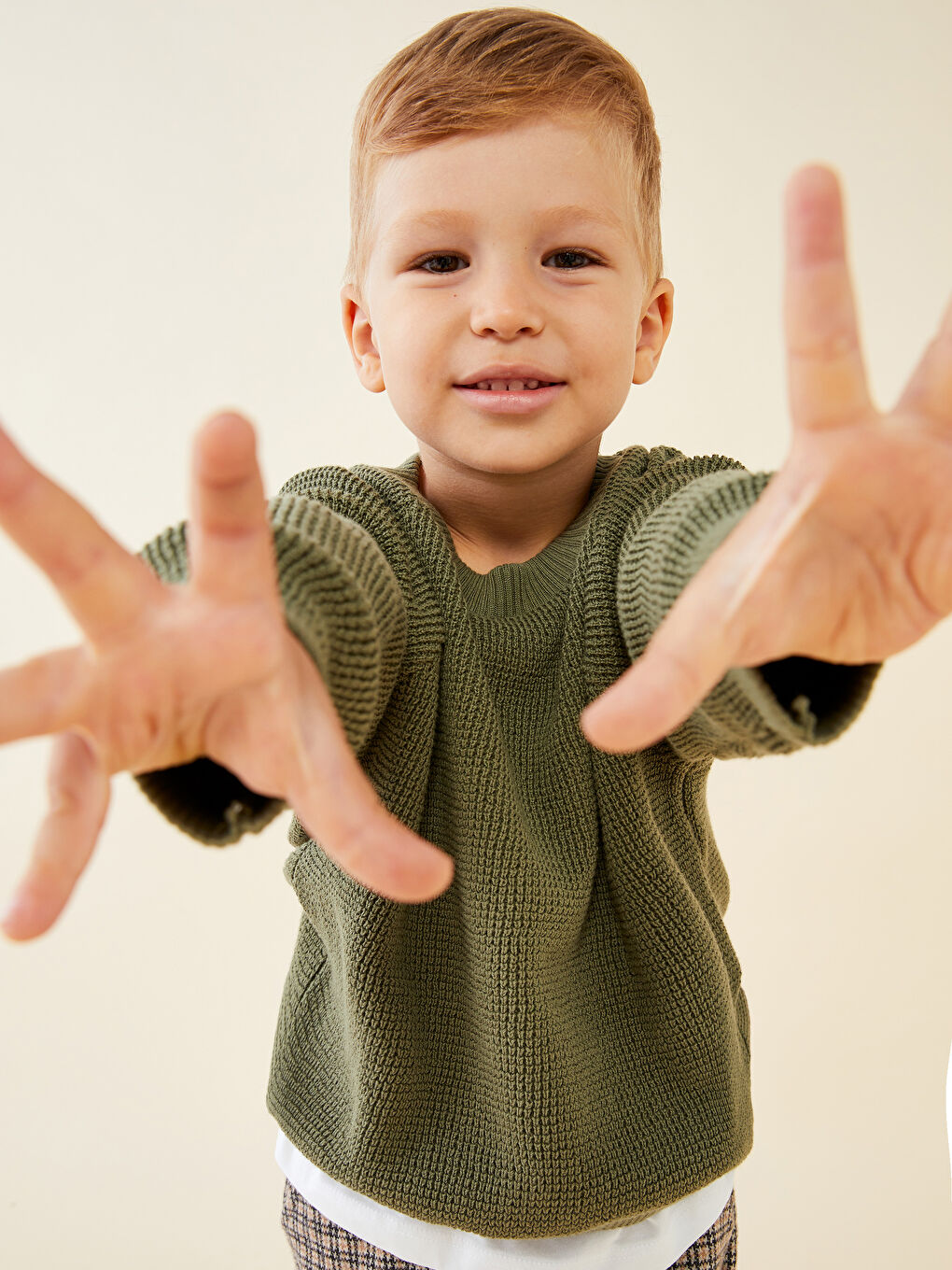 LCW baby Mat Yeşil Bisiklet Yaka Uzun Kollu Basic Erkek Bebek Triko Kazak - 2