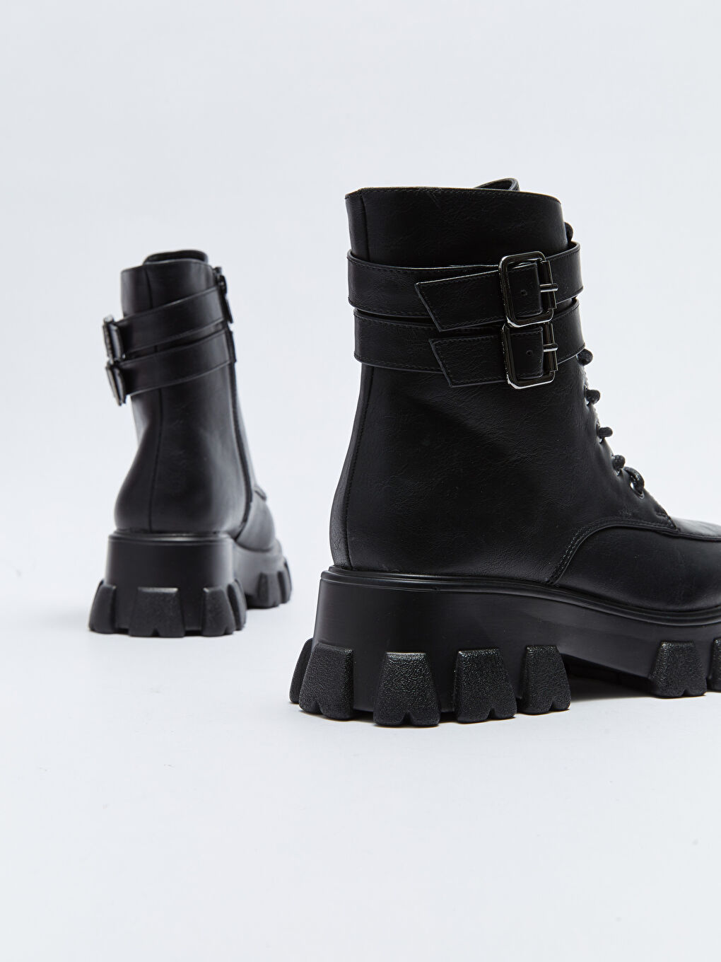 Faux Leather Lace-up and Zippered Thick Sole Women's Boots-4