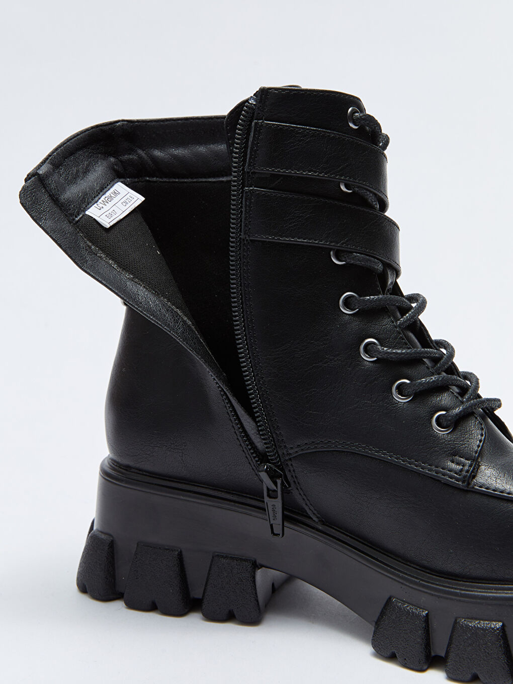 Faux Leather Lace-up and Zippered Thick Sole Women's Boots-5