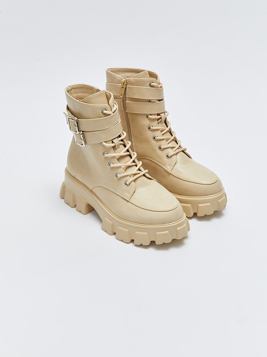 LCW STEPS Bottes pour Femmes à Semelle Épaisse en Similicuir avec Lacets et Fermeture Éclair -W21359Z8-SEP