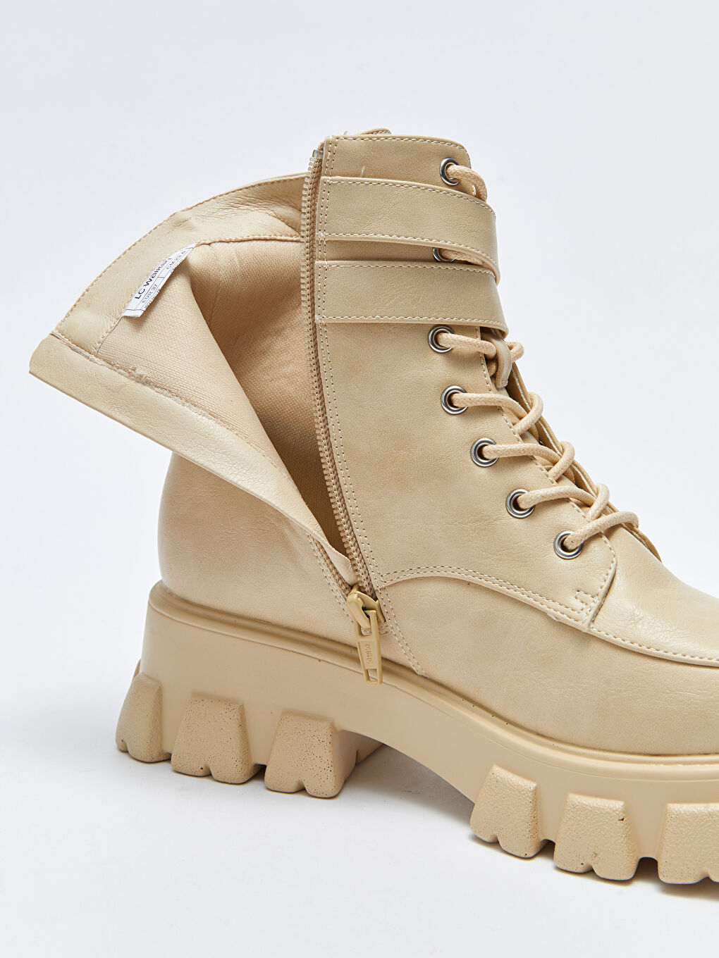 LCW STEPS Bottes pour Femmes à Semelle Épaisse en Similicuir avec Lacets et Fermeture Éclair -W21359Z8-SEP