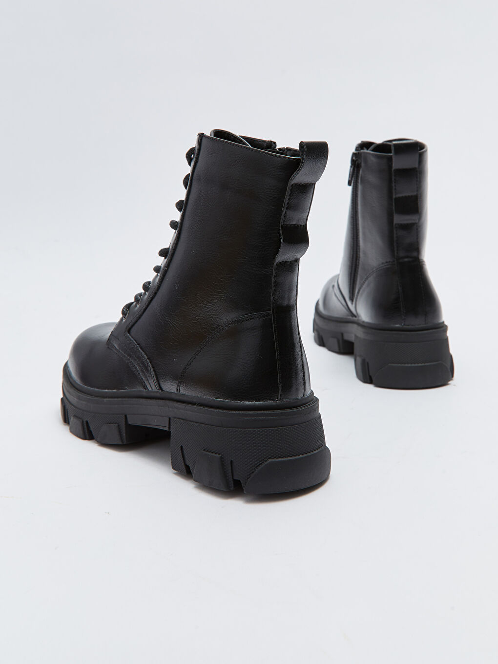 LCW Women's Leather Look Lace-Up and Zipper Boots -W21361Z8-HUC