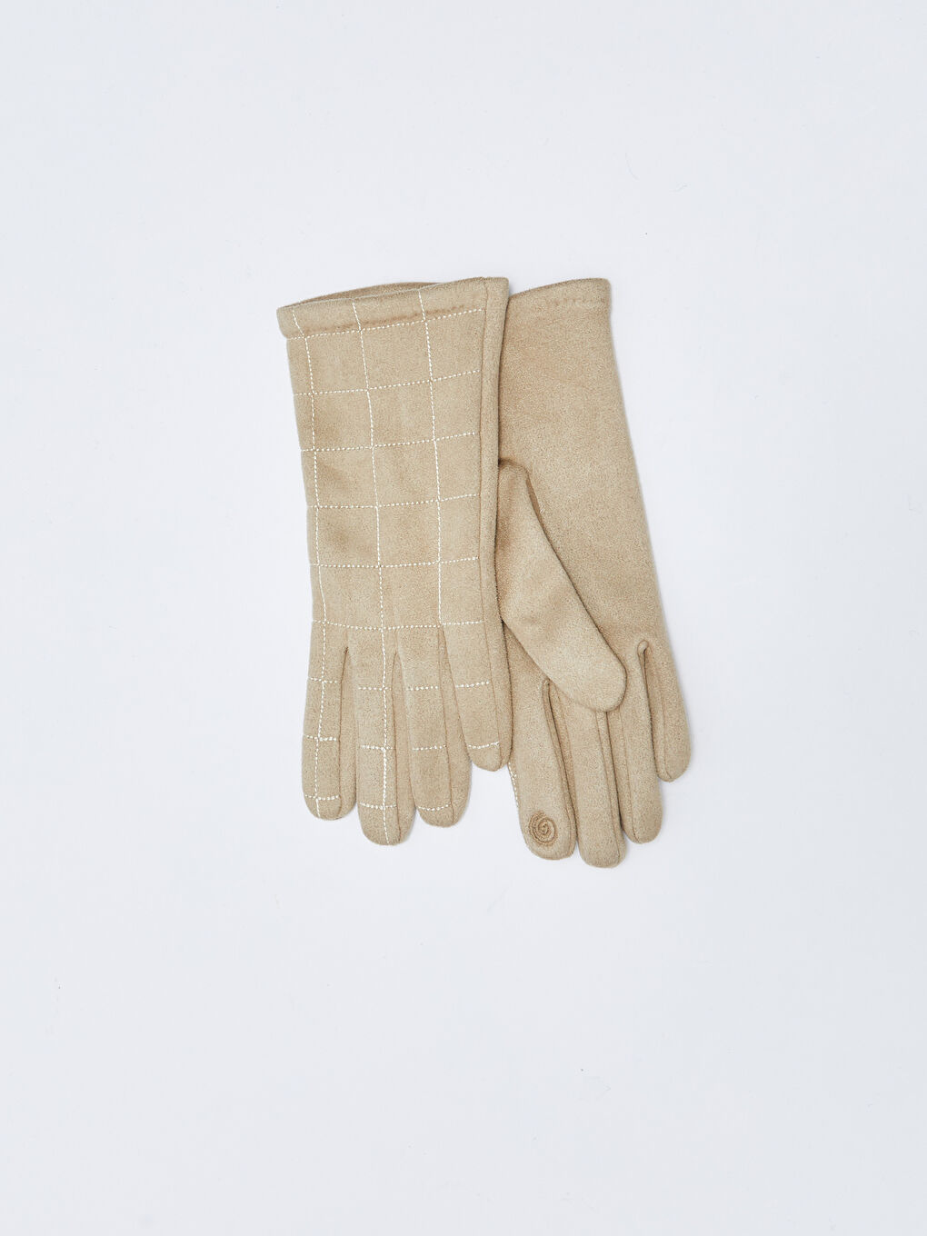 Ekru Dikiş Detaylı Süet Kadın Eldiven-3