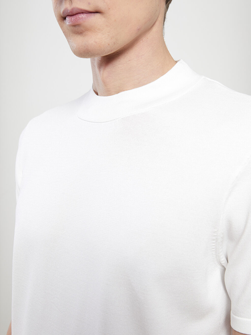 Ekru Bisiklet Yaka Erkek Kazak-3