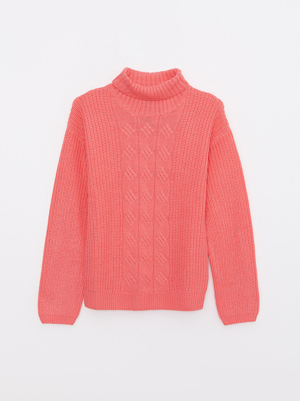 Биік жағалы өзіндік өрнекті ұзын жең қыз трикотаж жемпір