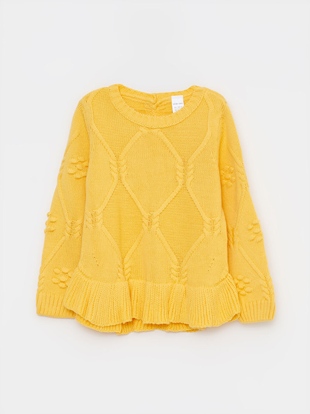 Sarı Bisiklet Yaka Uzun Kollu Kendinden Desenli Pamuklu Kız Bebek Triko Kazak