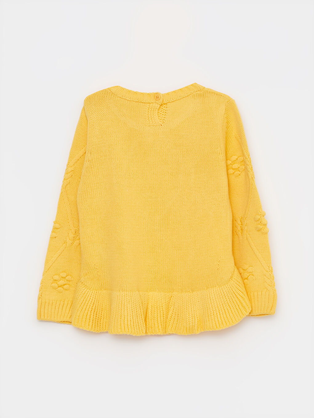 Sarı Bisiklet Yaka Uzun Kollu Kendinden Desenli Pamuklu Kız Bebek Triko Kazak-1