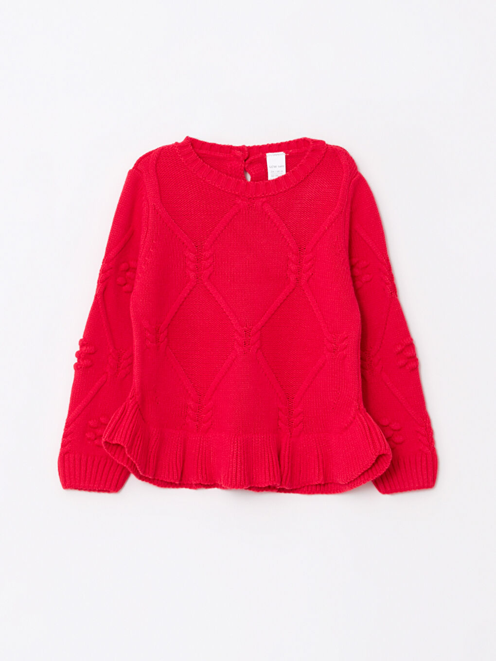 Fuşya Bisiklet Yaka Uzun Kollu Kendinden Desenli Pamuklu Kız Bebek Triko Kazak