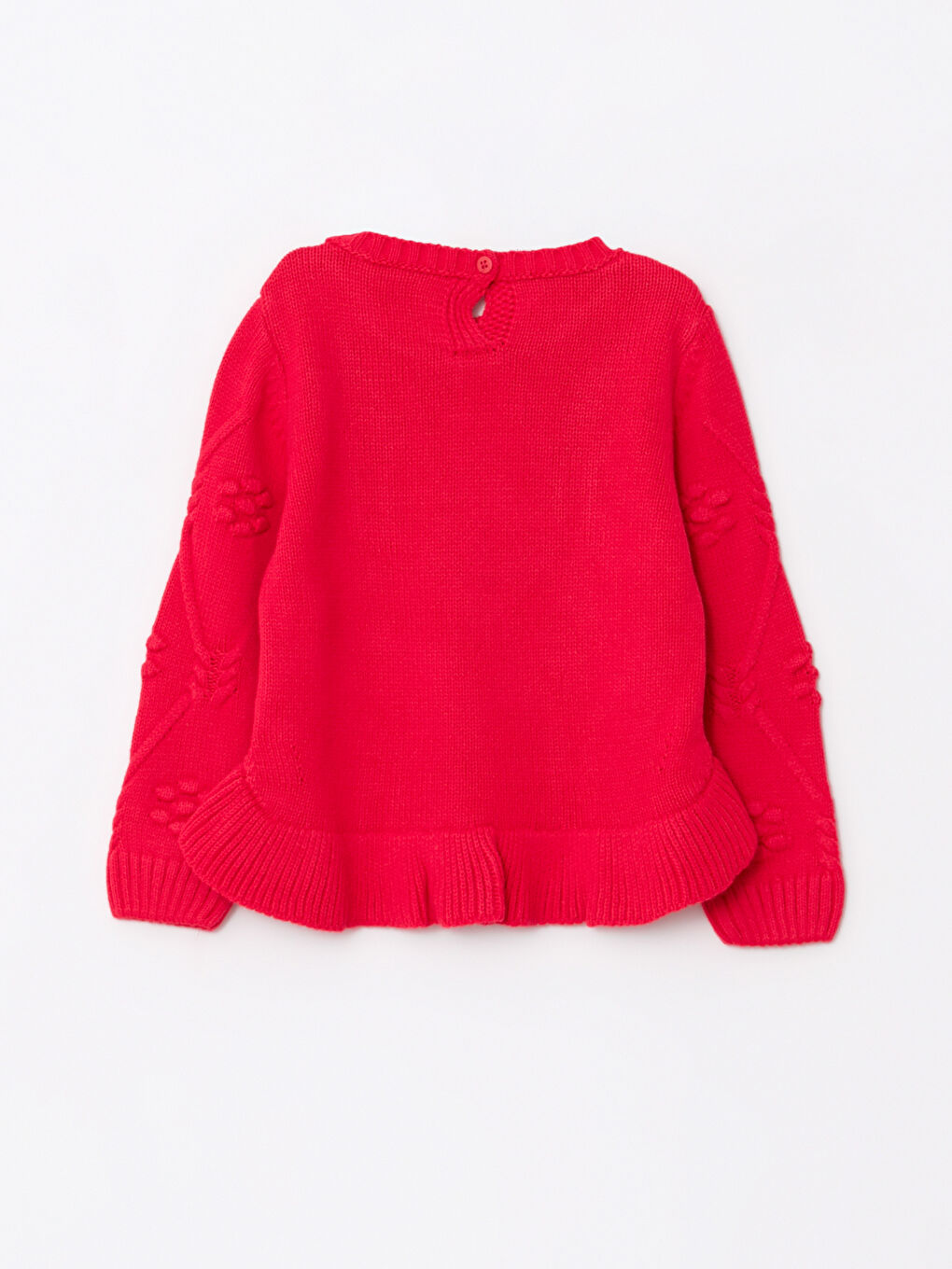 Fuşya Bisiklet Yaka Uzun Kollu Kendinden Desenli Pamuklu Kız Bebek Triko Kazak-1