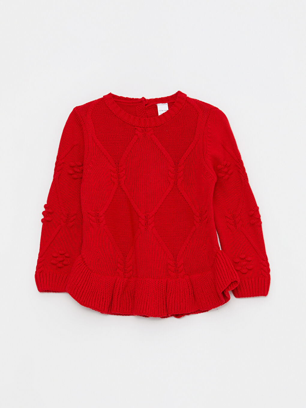 Kırmızı Bisiklet Yaka Uzun Kollu Kendinden Desenli Pamuklu Kız Bebek Triko Kazak