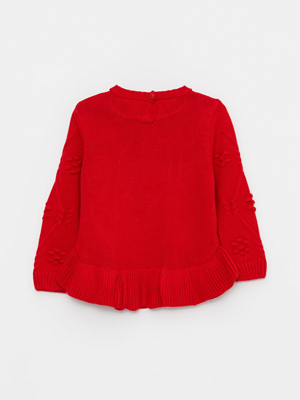 Kırmızı Bisiklet Yaka Uzun Kollu Kendinden Desenli Pamuklu Kız Bebek Triko Kazak-1