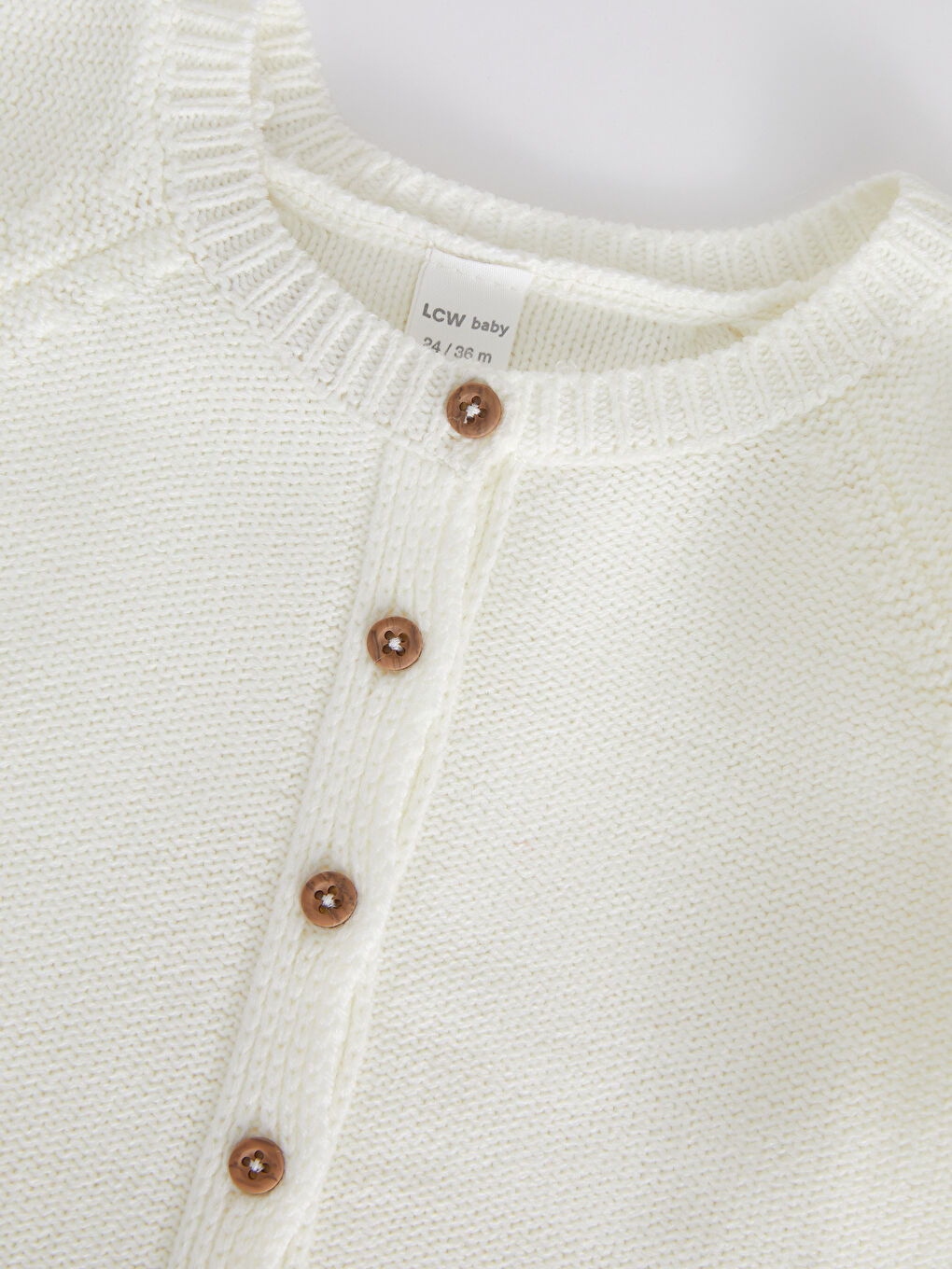 Ekru Bisiklet Yaka Uzun Kollu Kız Bebek Triko Hırka-2