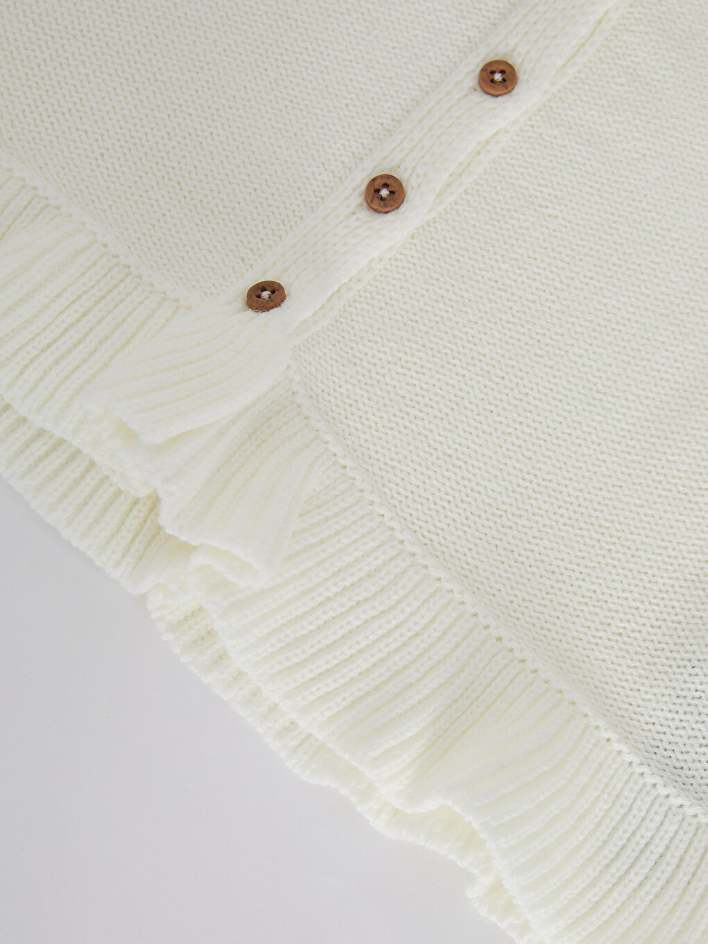 Ekru Bisiklet Yaka Uzun Kollu Kız Bebek Triko Hırka-3