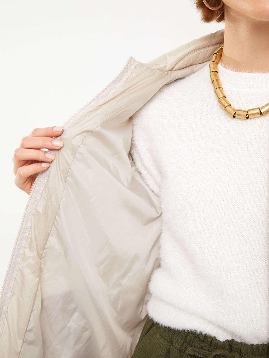 Shirt Neck Self Patterned Long Sleeve Women's Puffer-5
