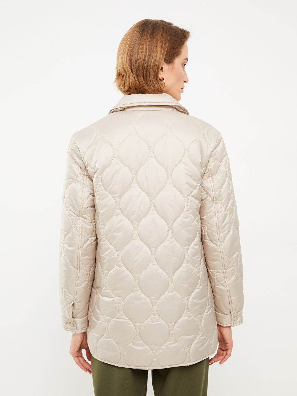 Shirt Neck Self Patterned Long Sleeve Women's Puffer-6