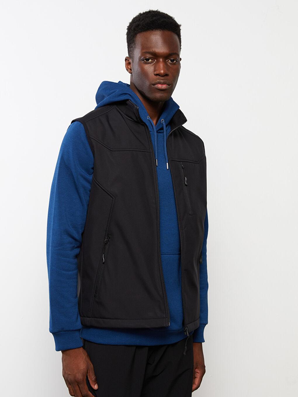 Siyah Standart Kalıp Dik Yaka Erkek Yelek