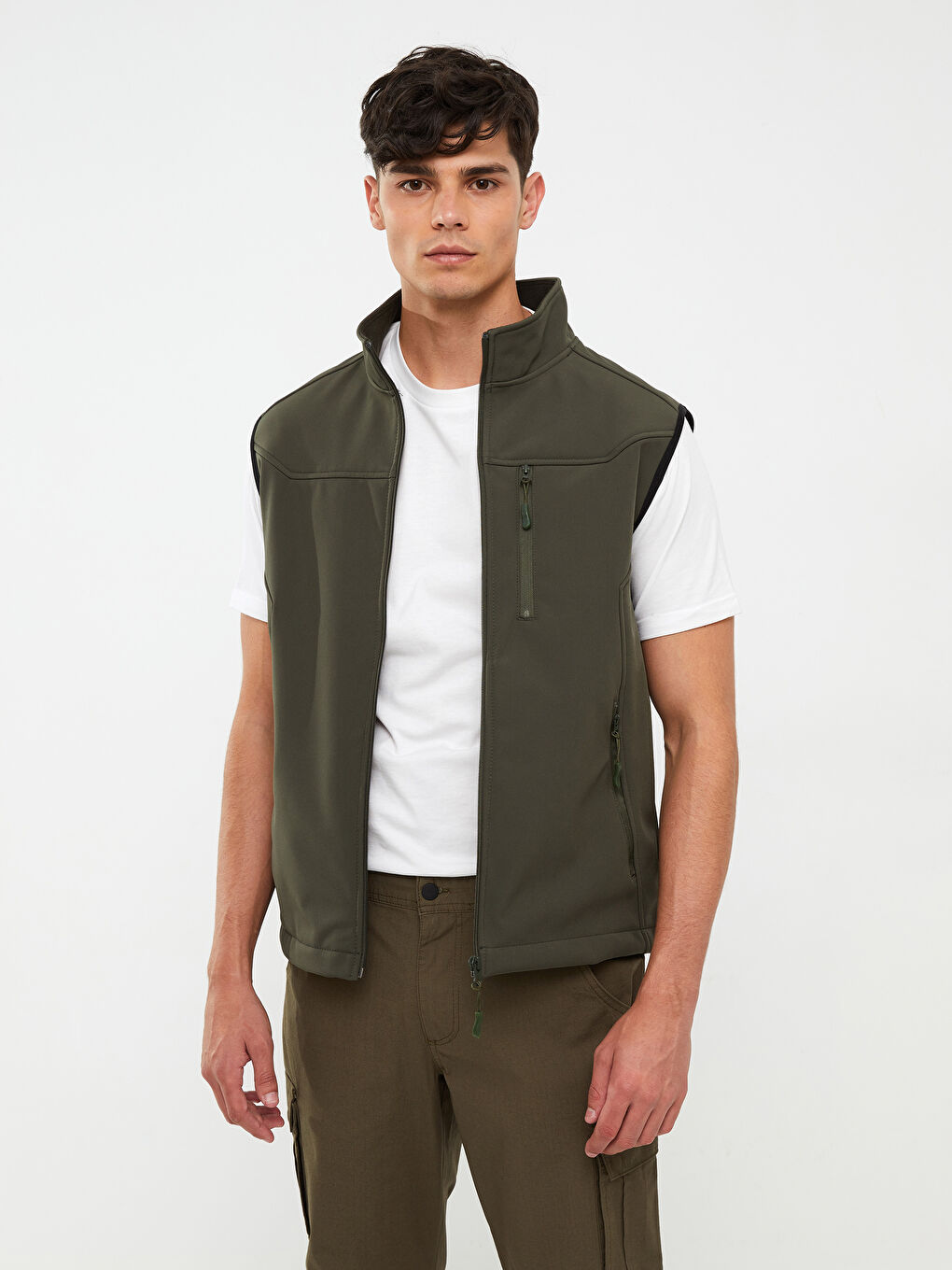 Haki Standart Kalıp Dik Yaka Erkek Yelek