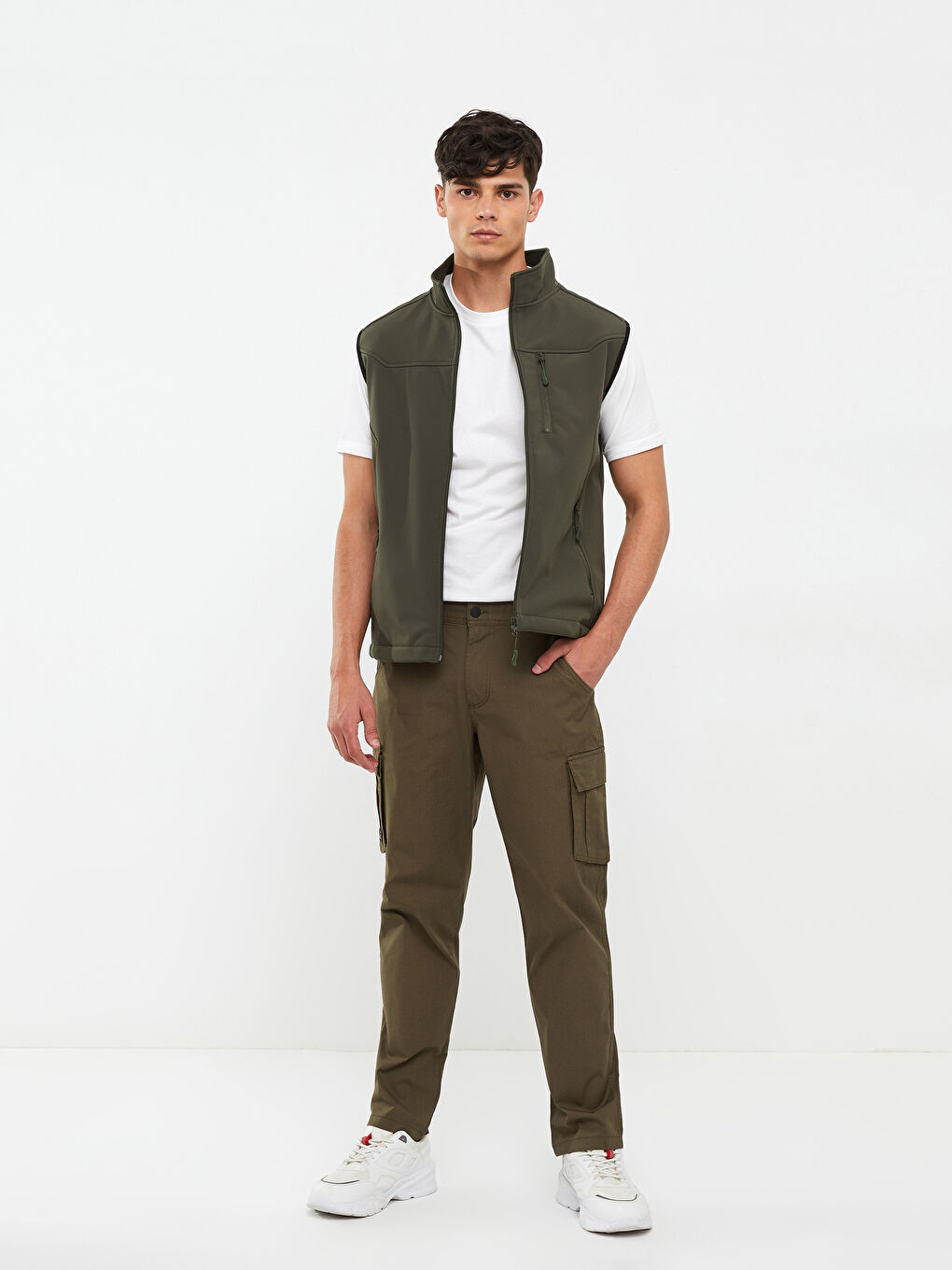 Haki Standart Kalıp Dik Yaka Erkek Yelek-1