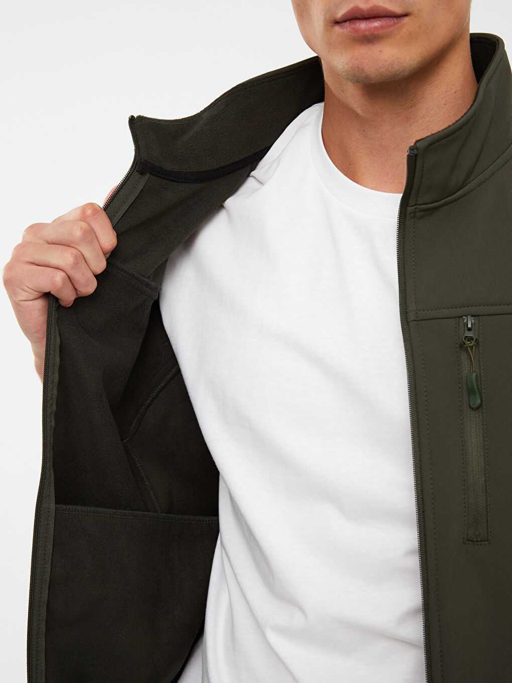 Haki Standart Kalıp Dik Yaka Erkek Yelek-3