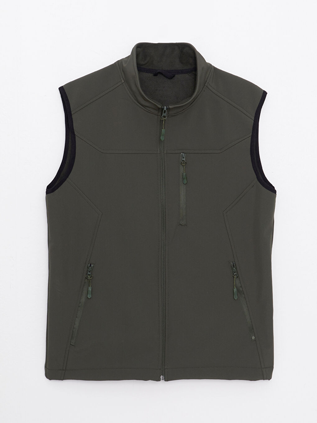 Haki Standart Kalıp Dik Yaka Erkek Yelek-5