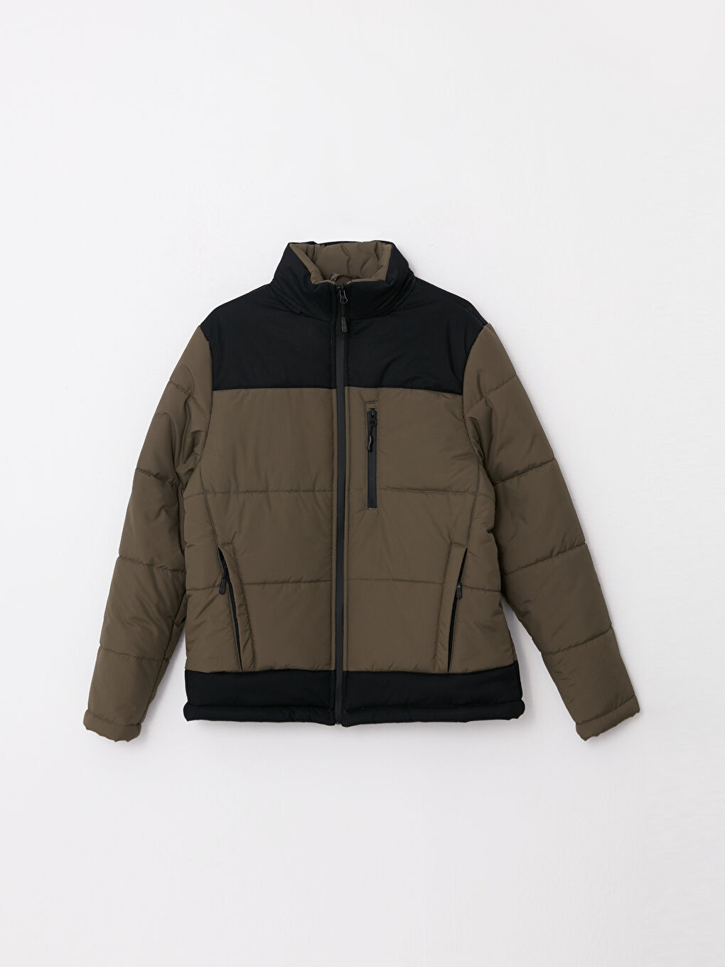 Ерлерге арналған стандартты пішім биік жағалы пуховик пальто-6