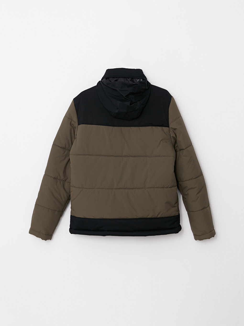 Ерлерге арналған стандартты пішім биік жағалы пуховик пальто-8