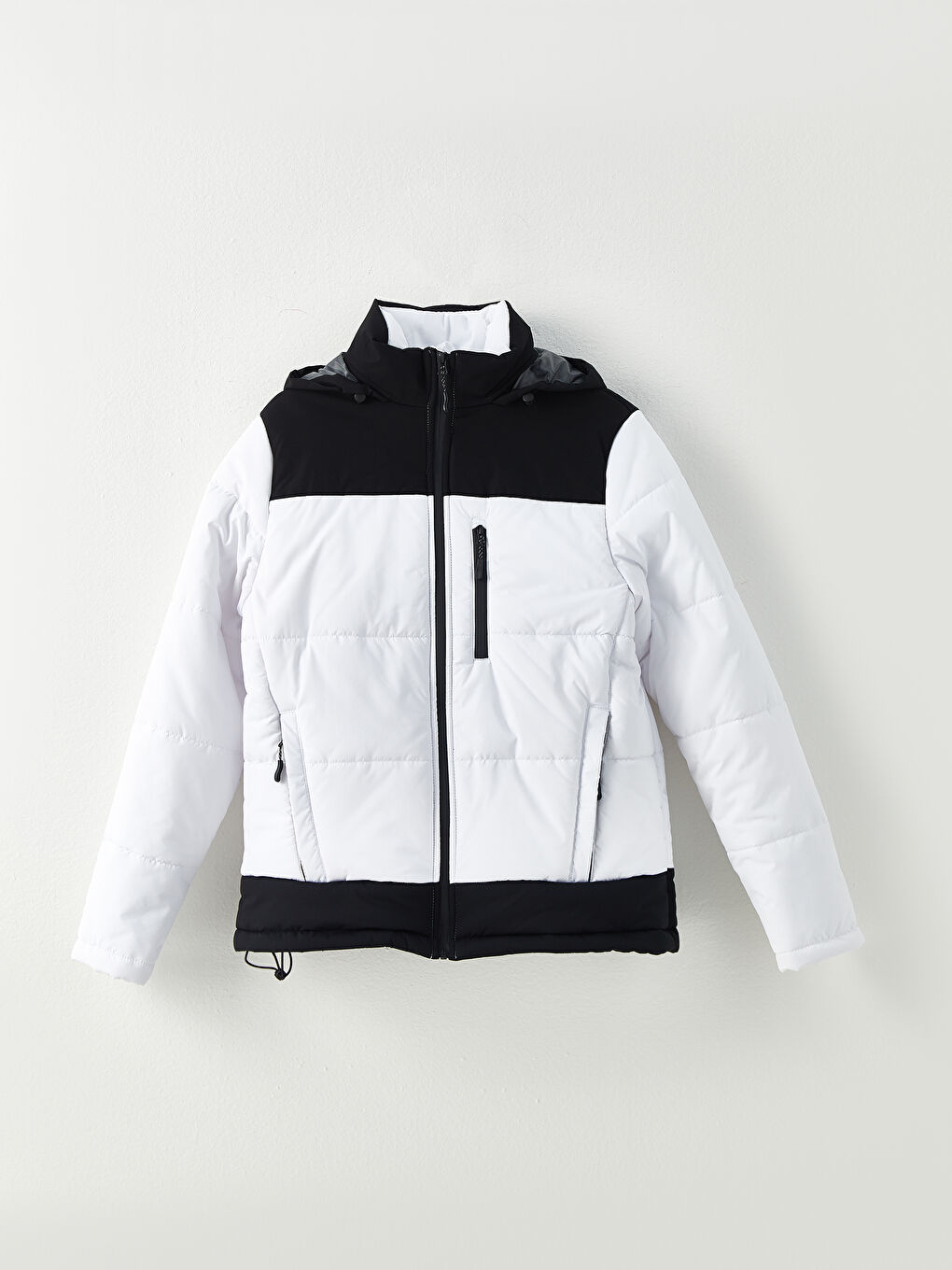 Beyaz Standart Kalıp Dik Yaka Erkek Şişme Mont-15