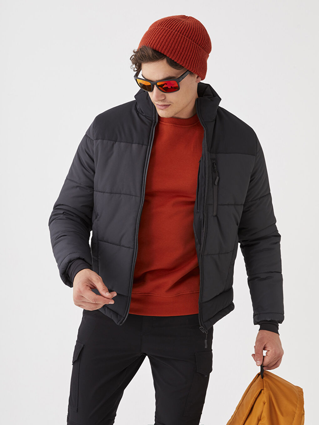 Standard Fit Trichterkragen Herren Steppmantel-2