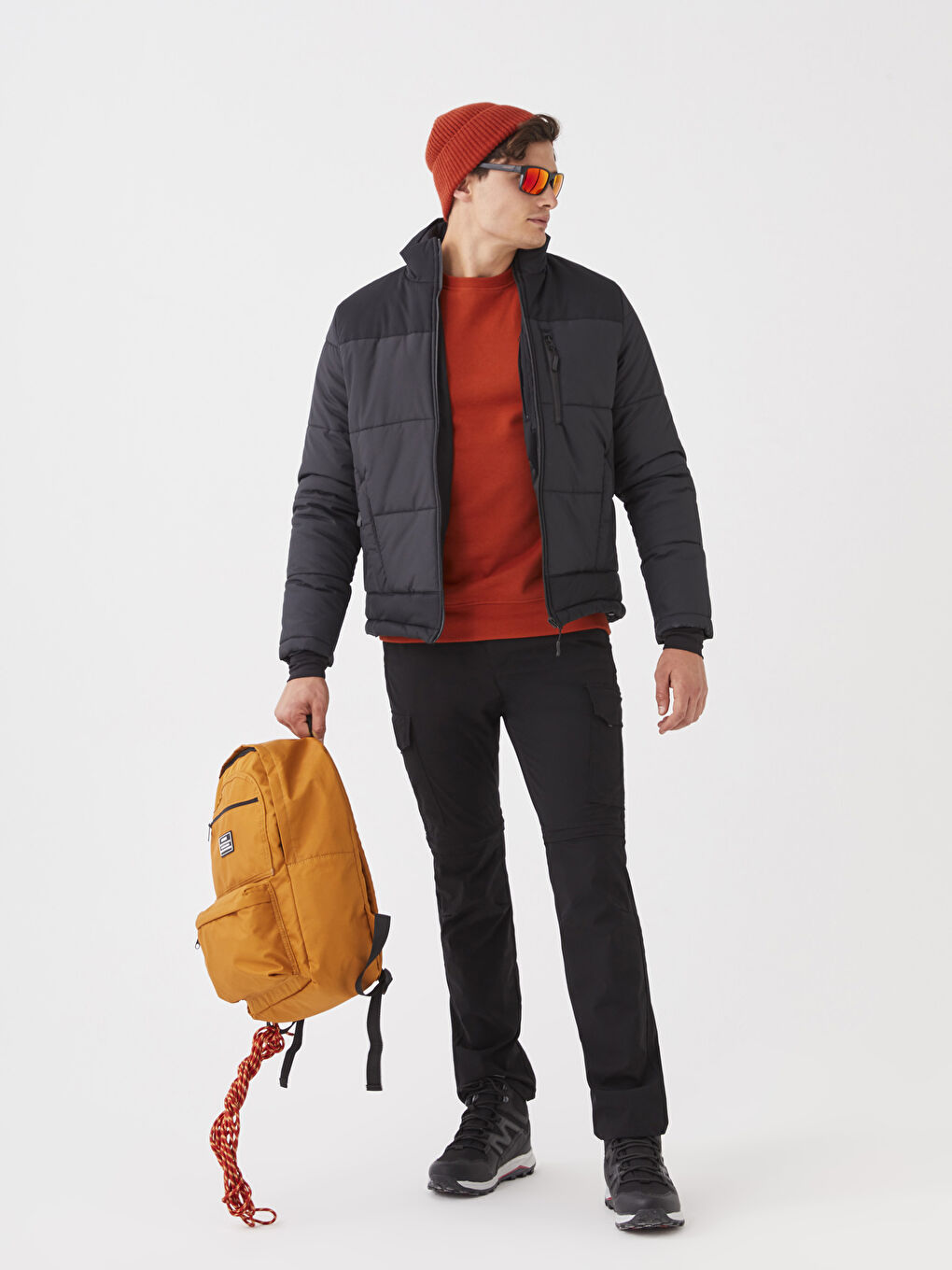 Standard Fit Trichterkragen Herren Steppmantel-4