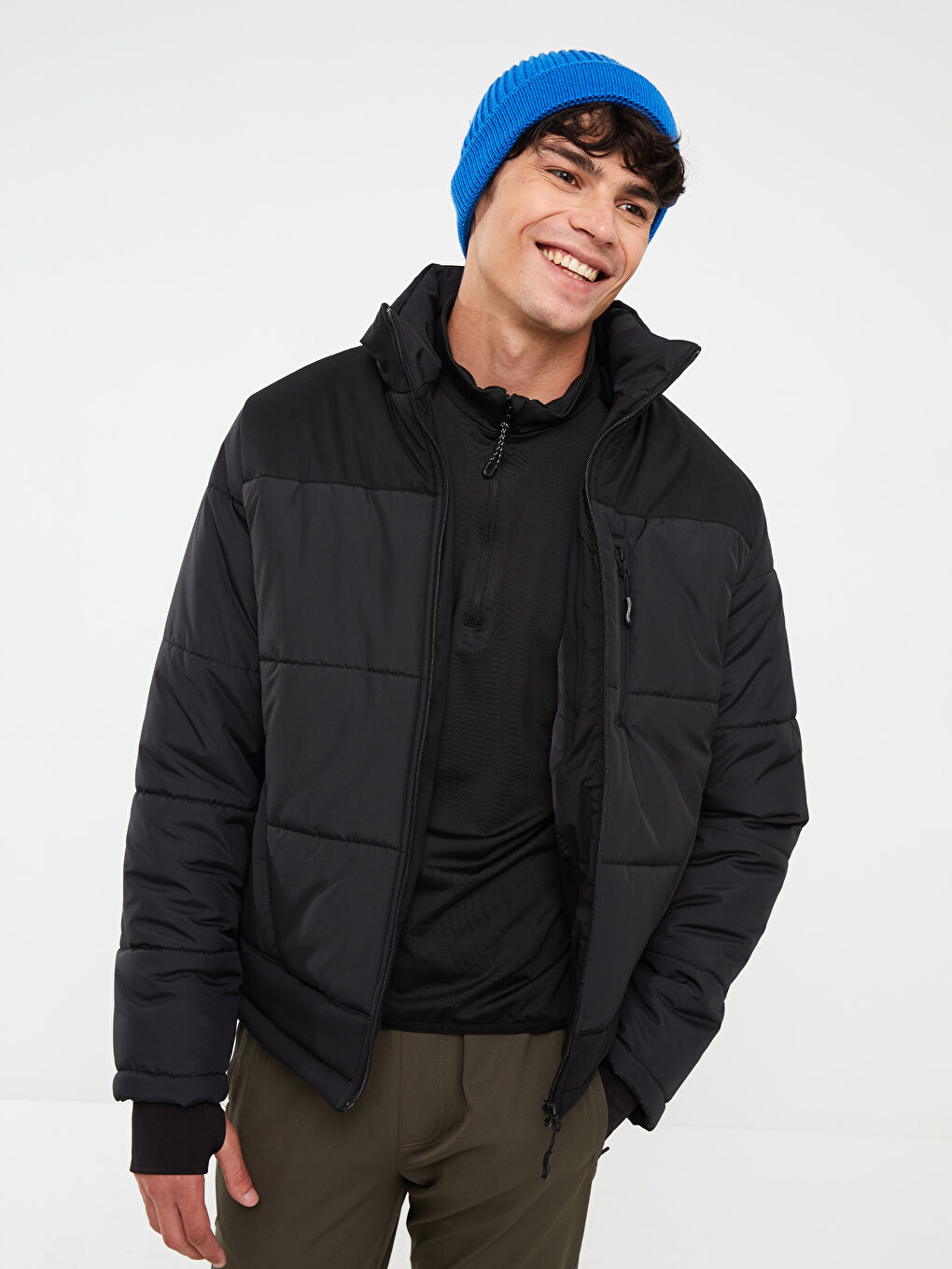 Standard Fit Trichterkragen Herren Steppmantel-3