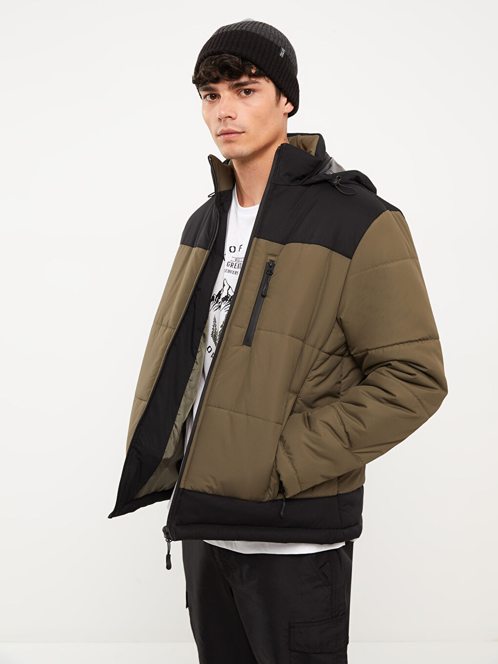 Ерлерге арналған стандартты пішім биік жағалы пуховик пальто