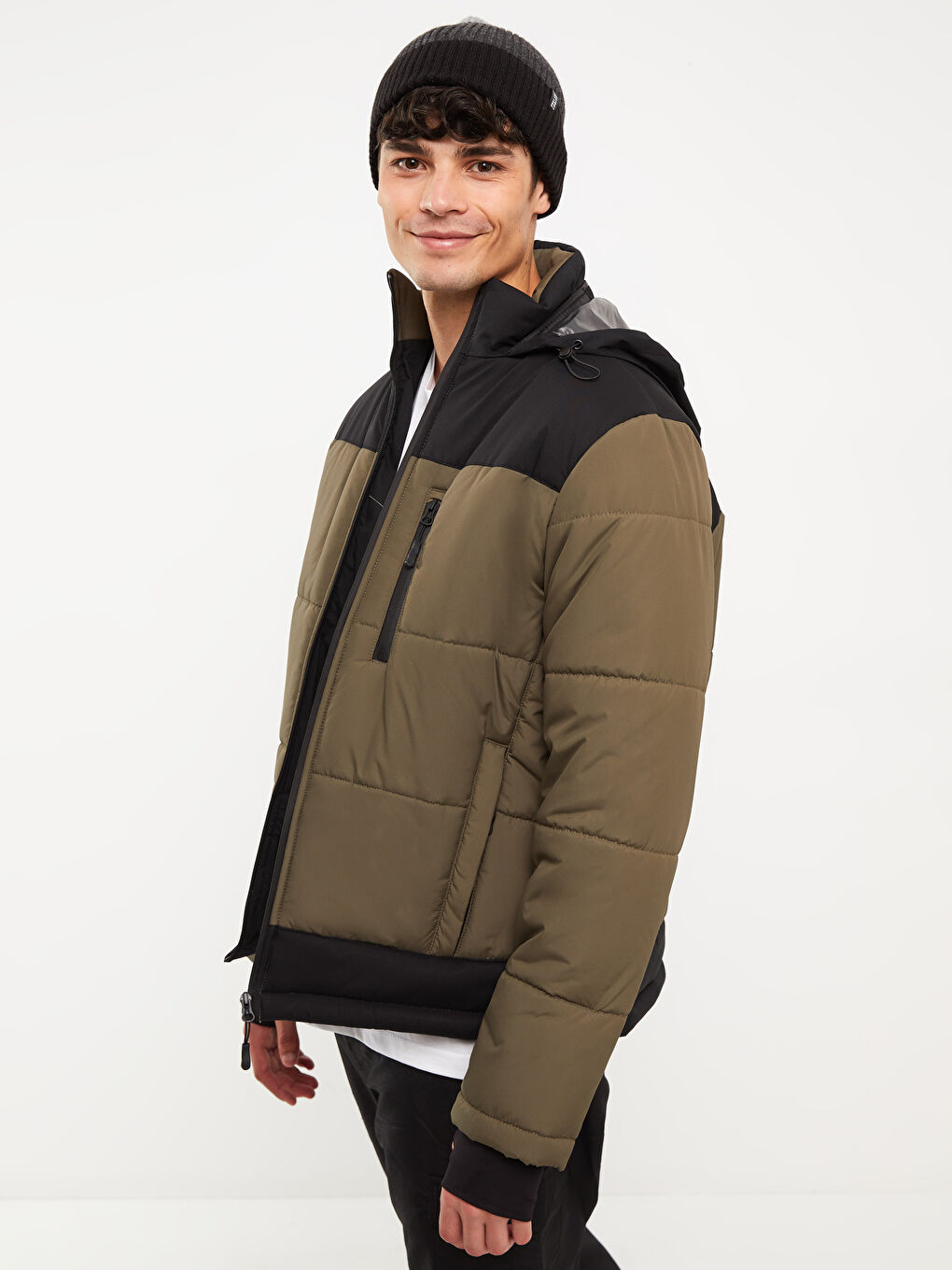 Ерлерге арналған стандартты пішім биік жағалы пуховик пальто-1