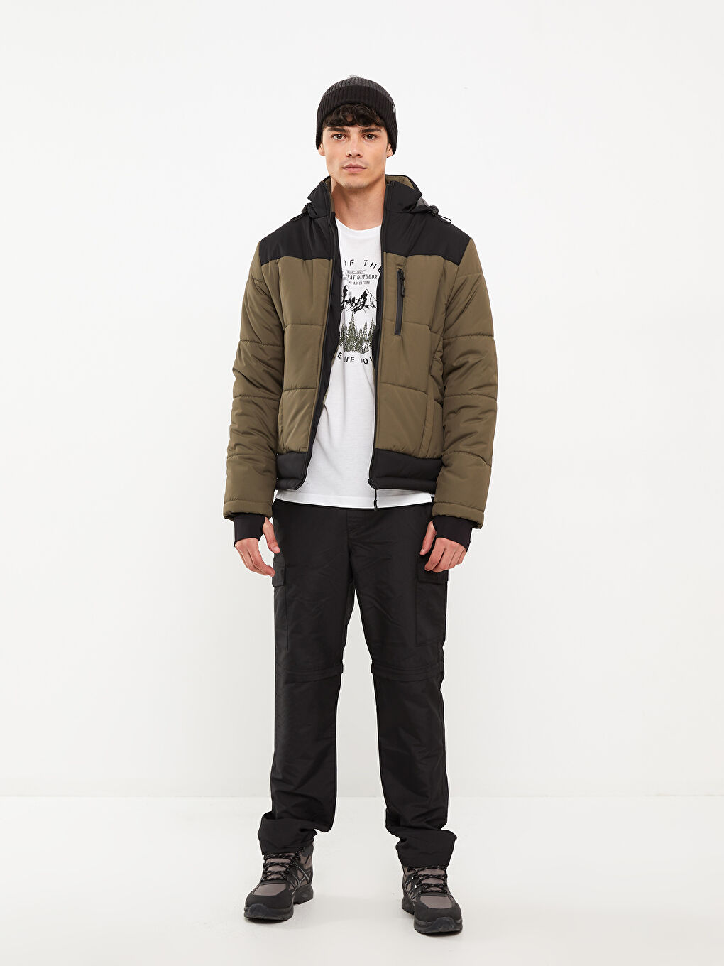 Ерлерге арналған стандартты пішім биік жағалы пуховик пальто-2