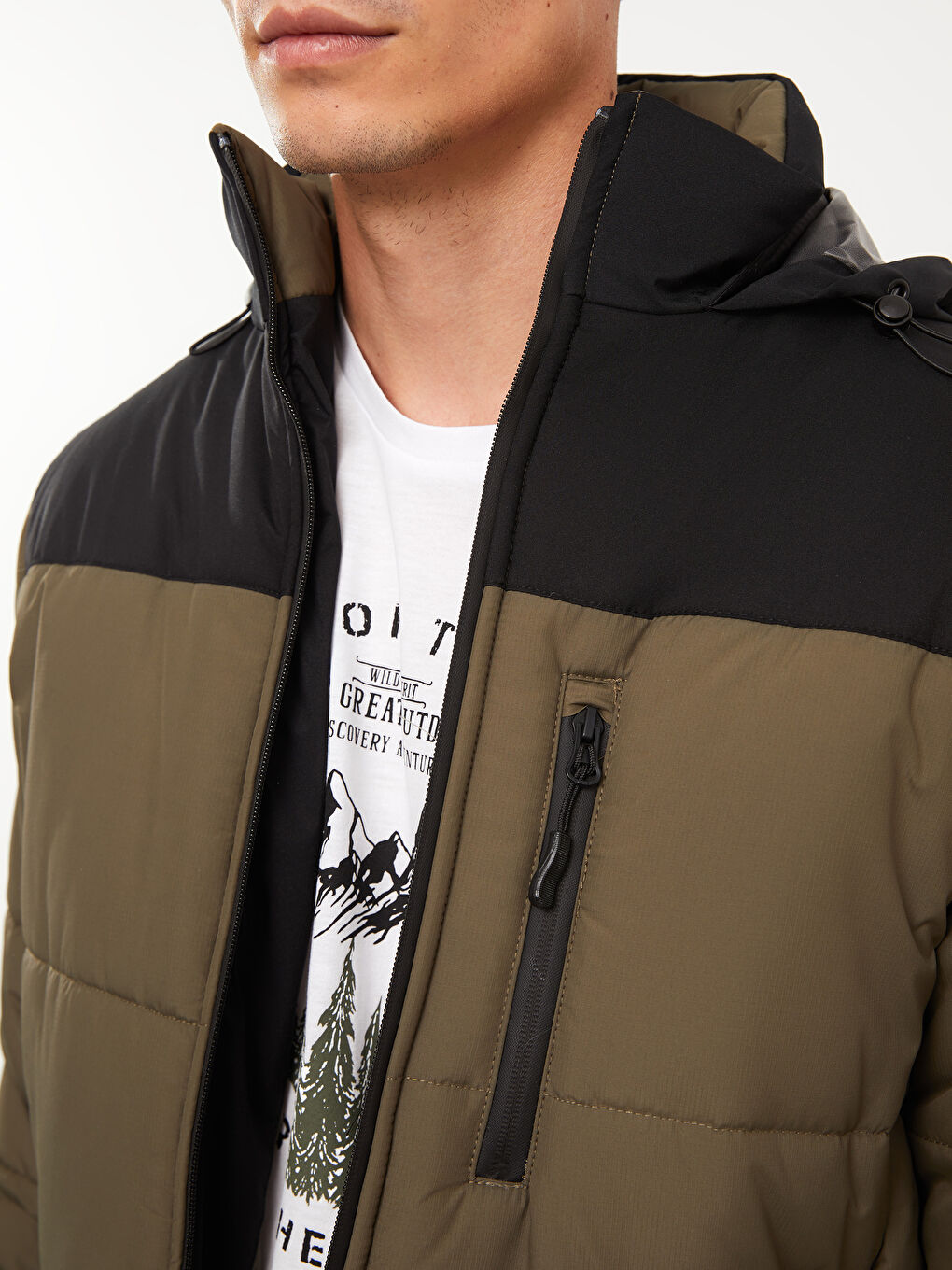 Ерлерге арналған стандартты пішім биік жағалы пуховик пальто-3